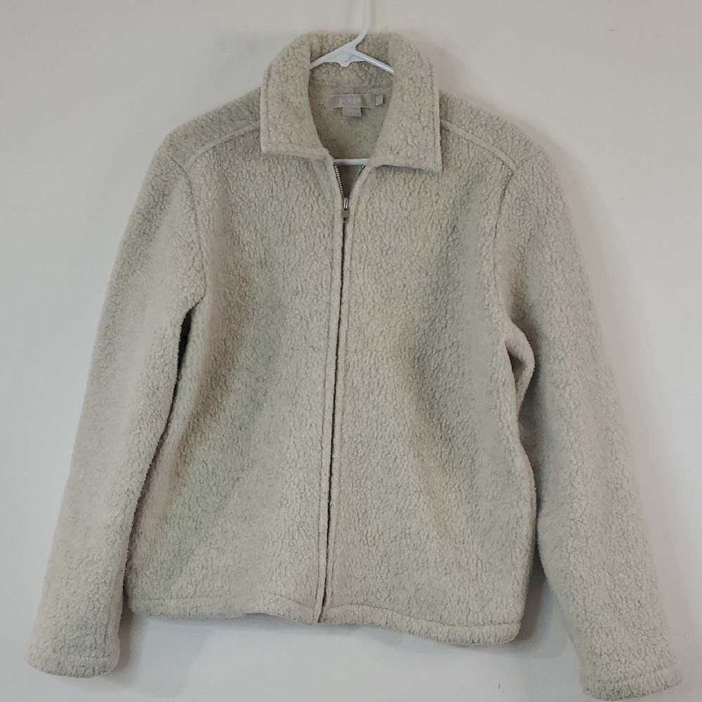 J.Crew Deep Pile Fleece Jacket Size Large Cream Crop Boxy Fit Womens